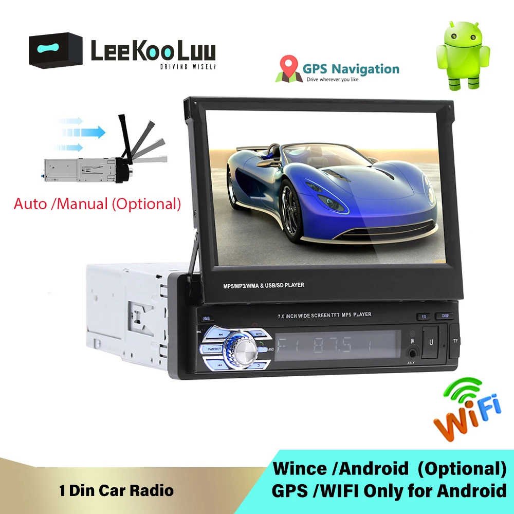 Автомагнитола LeeKooLuu мультимедийный плеер на Android с выдвижным 7 &quotэкраном GPS Wi Fi