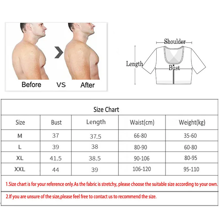 Men Slimming Shirt Fat Burning Vest Chest Compression Body Shaper Tank Top with Zipper