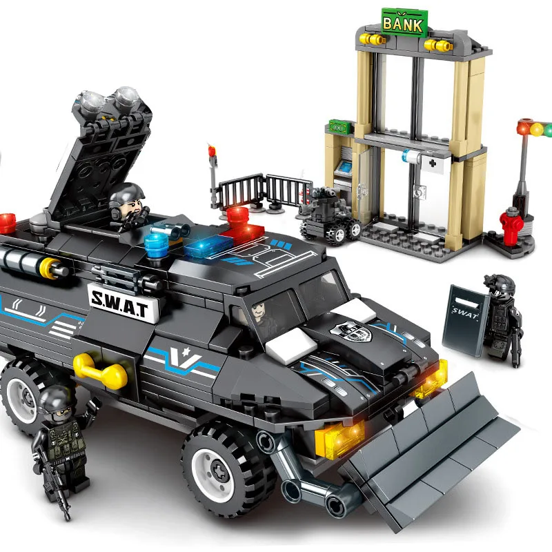 

DIY Building Blocks SWAT Armored Vehicle Military Creative Classic Educational Model Kit Toys For Children Gifts