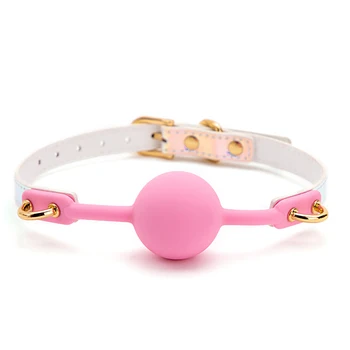 BLACKWOLF Soft Silicone Ball Gag Oral Fixation Bondage Mouth Gag Mouth Stuffed PU Leather Band Sex Toys for Couples Adult Games 2
