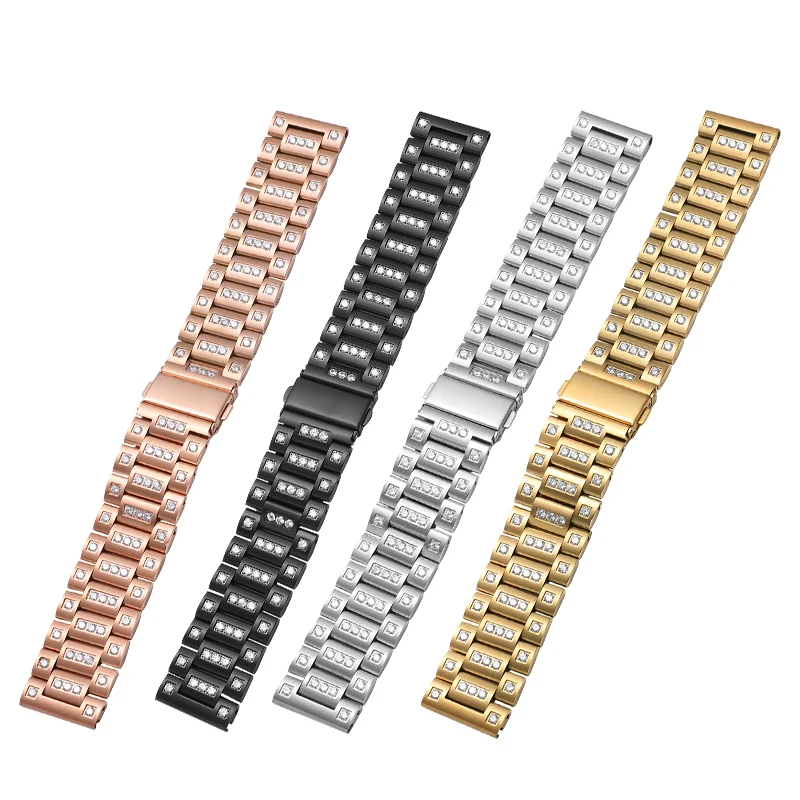 22mm Shiny Diamond Butterfly buckle Stainless Steel Replacement Bracelet Strap for Samsung Gear S3 Frontier / Classic Watch Band