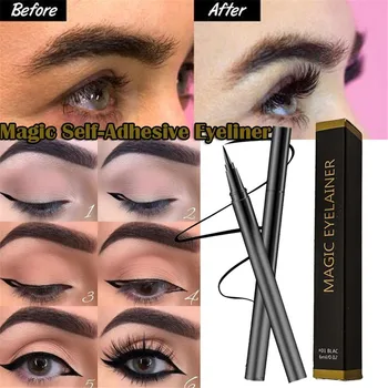 

1Pc 3 In 1 Magic Self-Adhesive Black Eyeliner Waterproof Non-Blooming Quick-Drying Three-In-One Eyeliner Sticky Liquid Eyelashes