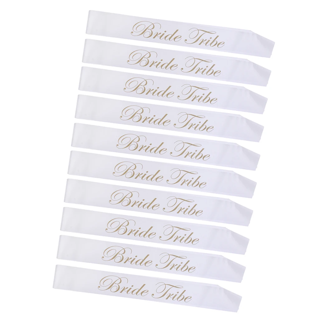 Set Of 10pcs White And Gold Bride Tribe Sash Hen Bachelorette Fun Party Wedding Bachelorette Party Supplies 78x10cm