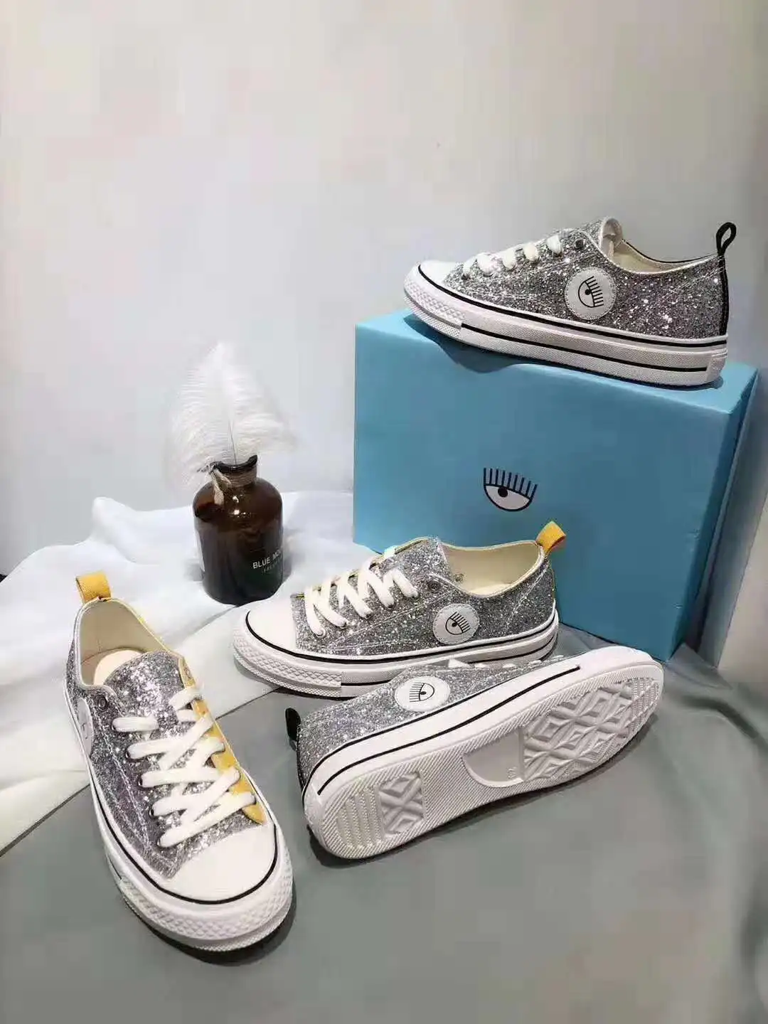 

2019 huo bao kuan Joint-with Big Eye Sequin Mixed Colors Casual ai bang Flat Canvas Shoes Students Versatile Skate Shoes