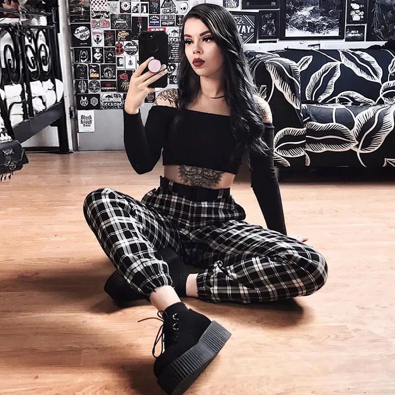 2020 женские модные клетчатые брюки карандаш в клетку уличная одежда карго