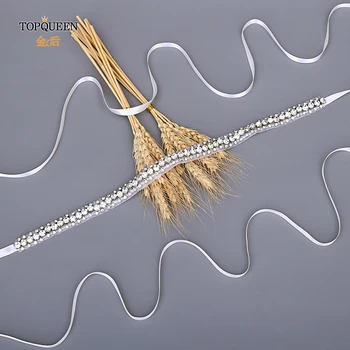 

TOPQUEEN S42 Ribbon Crystal Silver Dresses with Belt Belts with Rhinestone Bridal Sash Belt Decorative Dress Belts Maasai Belts