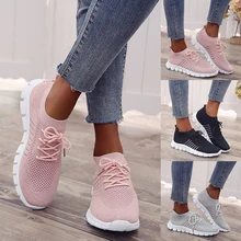 Женская Повседневная обувь; Модные дышащие прогулочные сетчатые кроссовки на плоской подошве со шнуровкой; feminino; Легкие кроссовки; D30