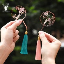 Винтажная полая вишневая веер металлическая Закладка кошка и цветок креативная Роза Золотые Закладки с кисточкой рекламный подарок канцелярские принадлежности