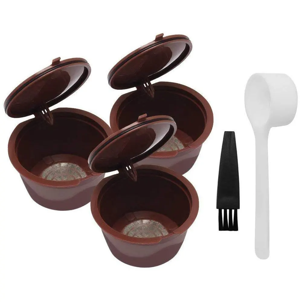 

3 Pcs Coffee Capsule Filter Cup for Nescafe Dolce Gusto Refillable Caps Spoon Brush Filter