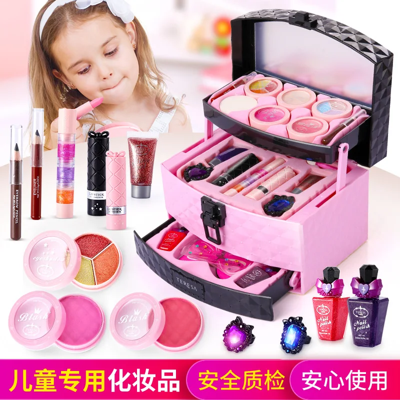 

Girl'S Cosmetics Set Princess Children Makeup Box Non-toxic Plastic GIRL'S Toy Makeup Toy Small Ling Girls