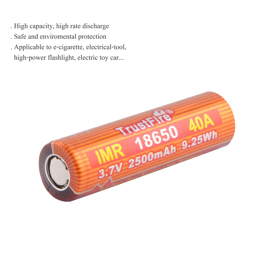 TrustFire IMR 18650 40A 3 7 V 2500mAh 9.25Wh перезаряжаемая литий ионная батарея литиевые батареи с