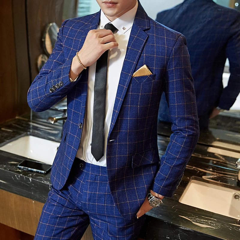 2019 men's suit three-piece wedding banquet dress checked style slim fit British style 307 2019 men's suit three-piece wedding banquet dress checked style slim fit British style 307