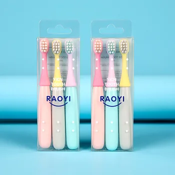 

Children's toothbrushes 3 sets of 2-5 years old small mushroom cartoon silica gel brush head soft bristles toothbrush