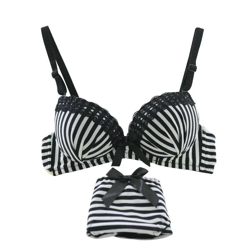 

Women Ladies Striped Wire Free Bra + Panties Briefs Underwear Lingerie Set