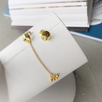 

Asymmetry Earrings 100% real. Authentic 925 Sterling silver Golden Irregular Geometric &lucky beads ball Dangle Earrings tle849