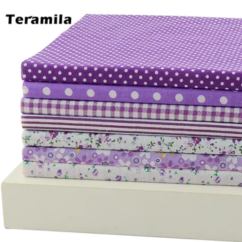 7 unidades de Tela de algodón de 50cm x 50cm serie púrpura, paquete de cuarto ancho, Tela de retazos de algodón Tilda, Tela básica de calidad