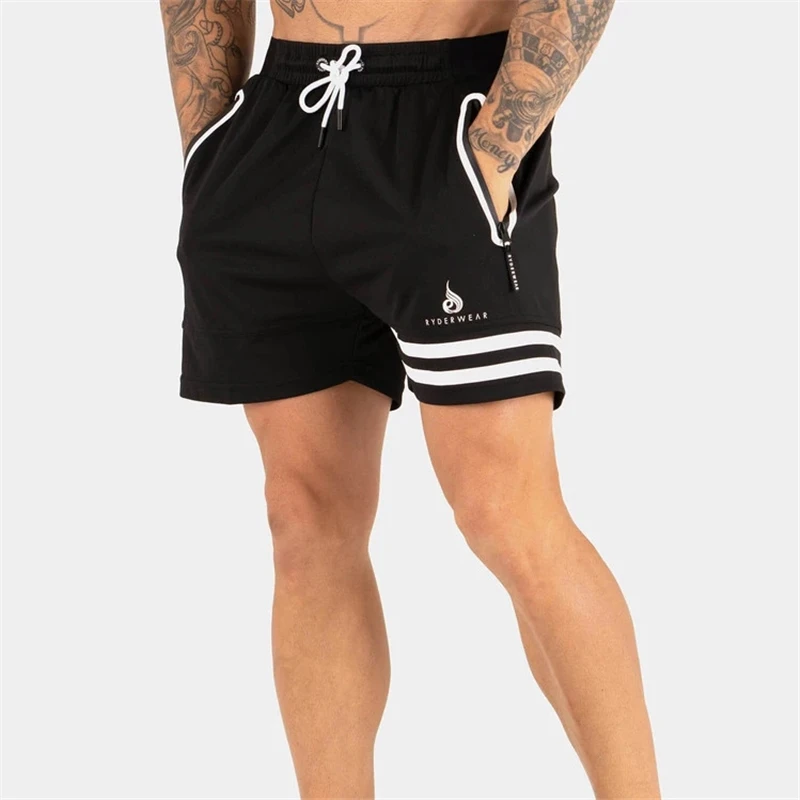 RYDERWEAR новые летние мужские дышащие быстросохнущие спортивные шорты для фитнеса бодибилдинга Модные мужские повседневные шорты - Цвет: Black
