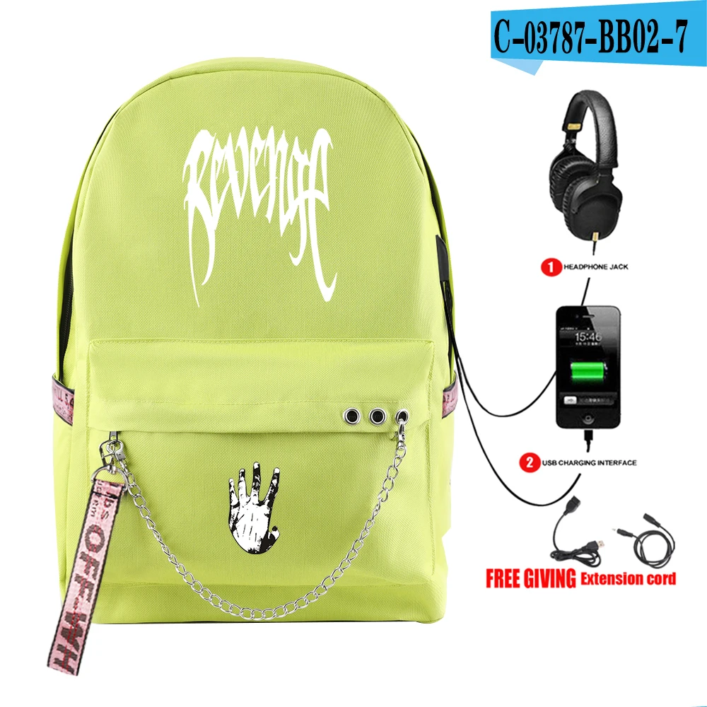 green Раппер XXXTentacion Холщовая Сумка с принтом с usb зарядным портом веселый рюкзак в стиле хип-хоп для подростков школьный стиль крутые холщовые рюкзаки - Цвет: green