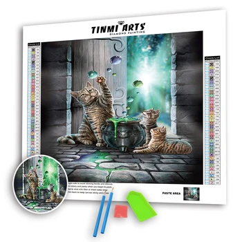 

Diamond Paintings Full Drill Round Three Cats Mosaic Art Paint with Diamonds Cross Stitch Kit Embroidery Sticker Decoration Home