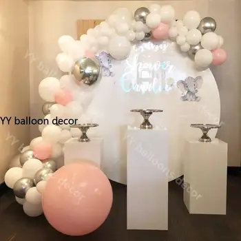 

117pcs Peach Macaron Balloon Arch Garland 4D Metal Chrome Sliver Balloon for Baby 1st Birthday Wedding Party Decoration Supplies