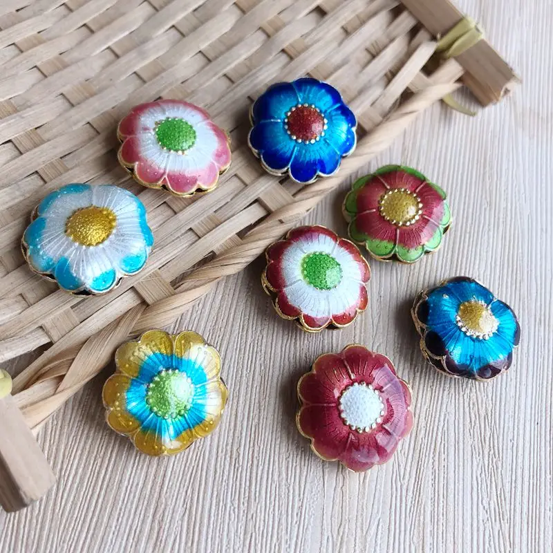 

10pcs 20mm Enamel Flower Beaded Women DIY Cloisonne Accessories Jewellery Making Charms Bracelet Earrings Necklace keychain