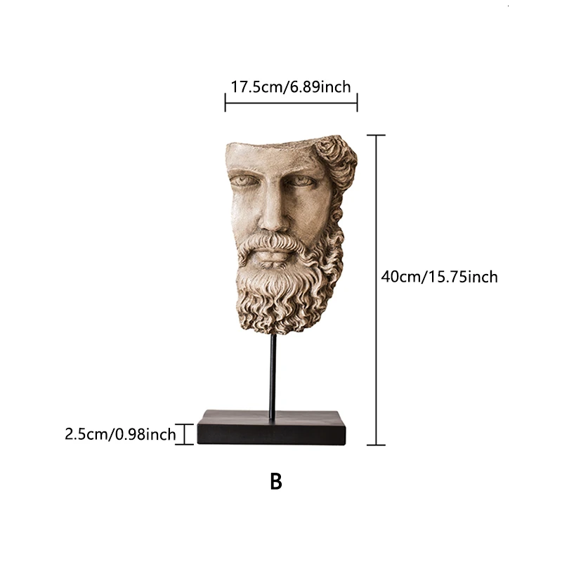 B Human Face Resin Decoration Sculpture Antique Decoration Figurines Sculpture Crafts Home Decoration LivingRoom Study Ornaments - Цвет: B