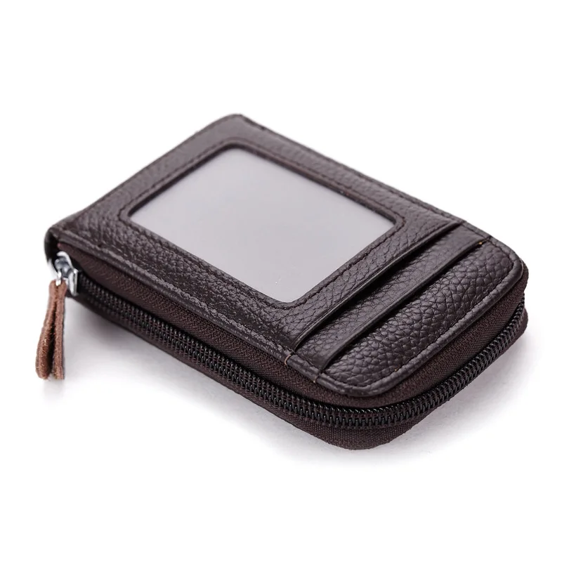 

Transparent License Photo Window Credit Bankcard Case Zipper Style Bag ID Card Pocket Real Cow Leather Mini Namecard Holder