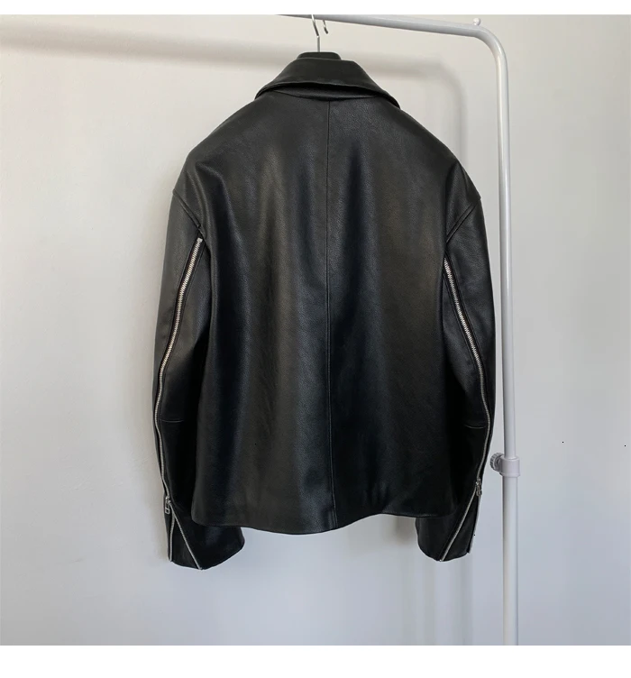 Winter New Korean Version Of The Trend Loose Harajuku Solid Color Sleeve Zipper Casual Couple Leather
