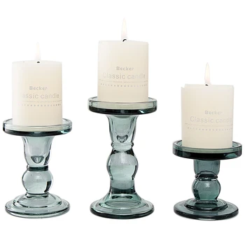 

Nordic Modern Candle Holder Blue Glass Small Geometric Candle Holder European Style Candeleros Wedding Decoration Table WB50ZT