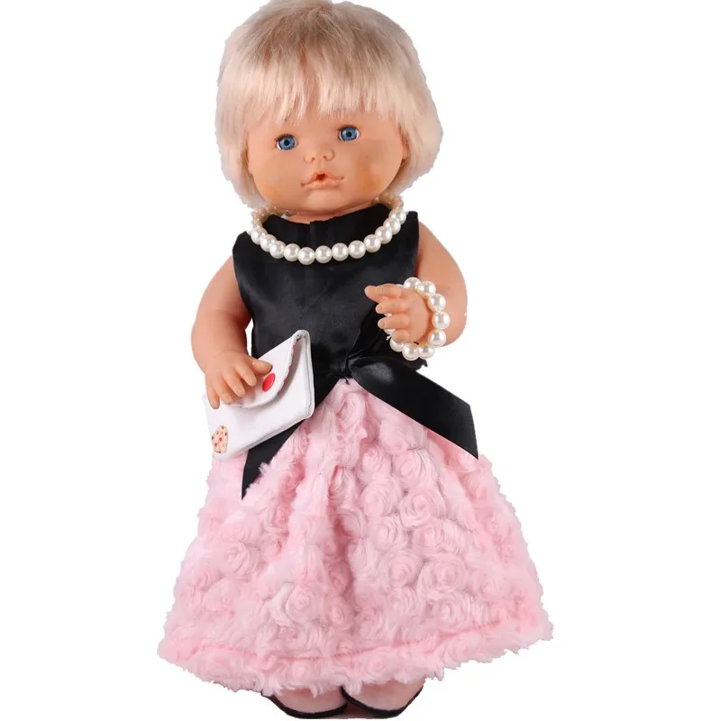 

42cm Nenuco Doll Clothes 5PCS-Set Black Bow Pink Fowers Deluxe Dress With Accessories For 16 inch Rope Nenucos Doll