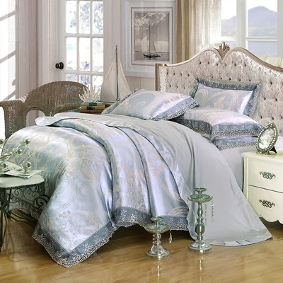 Oshines Luxury Jacquard Decoration Europe Style Set Of Bed Linens Double Bed Cover 220/240 cmElastic Sheet King And Queen Size L - Цвет: Lake Baikal