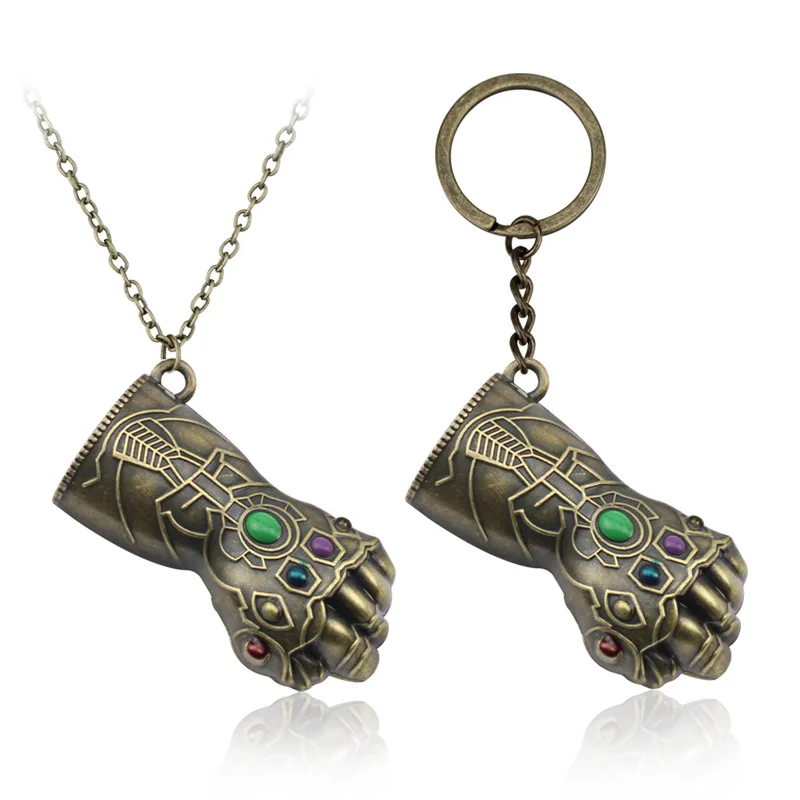 

10pcs/lot Marvel Hero Figurine Hulk Fist Keychain Nacklace Iron Man Hand Car Key Ring Thanos Glove Infinity Gauntlet Key Chain