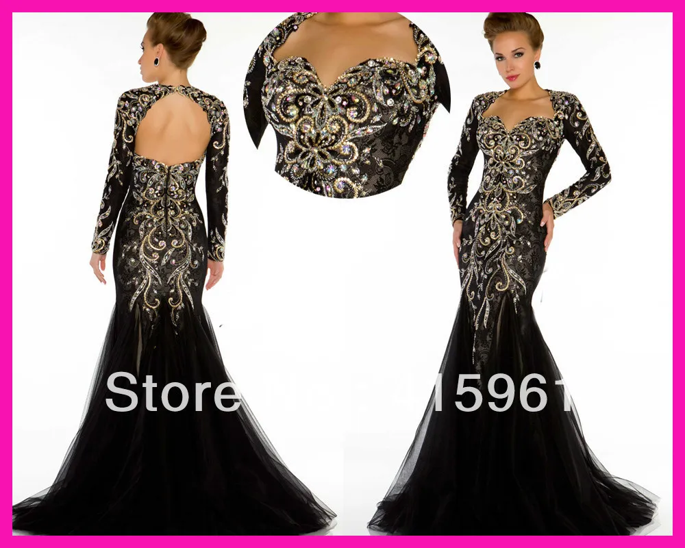 vestido de noiva, роскошное черное платье с кристаллами, кружевное платье с открытой спиной, платье русалки с длинным рукавом, вечерние платья для мам