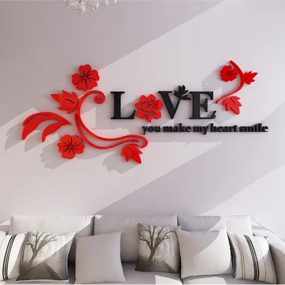 Crystal 3D Wall Stickers Love Flower Wall Living Room Waterproof Bedroom House TV Background Acrylic Home Decoration Accessories