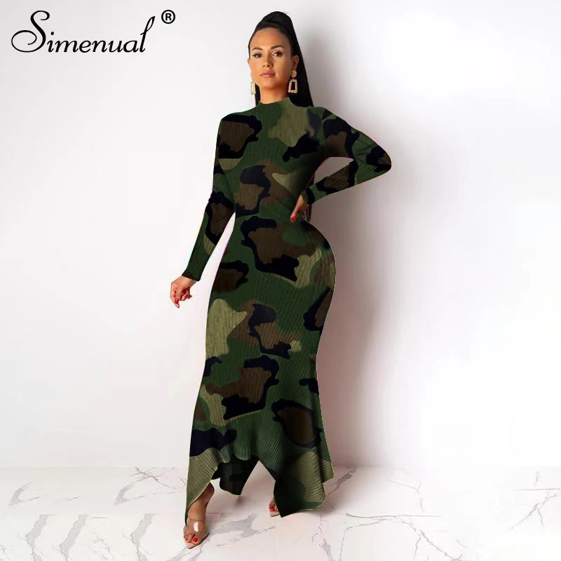 camouflage Simenual, леопардовые принты, облегающие макси платья, женские с длинным рукавом, модные, Осенние, зимние, вечерние, длинные,, обтягивающие, облегающие, клубная одежда - Цвет: camouflage