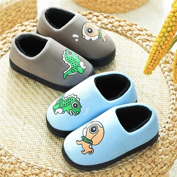 

Child Winter Home Slippers Girls Boy Cartoon Dinosaur Dog Asymmetrical Print Warm Indoor Soft Sole Shoes House Slipper 3-12T A50