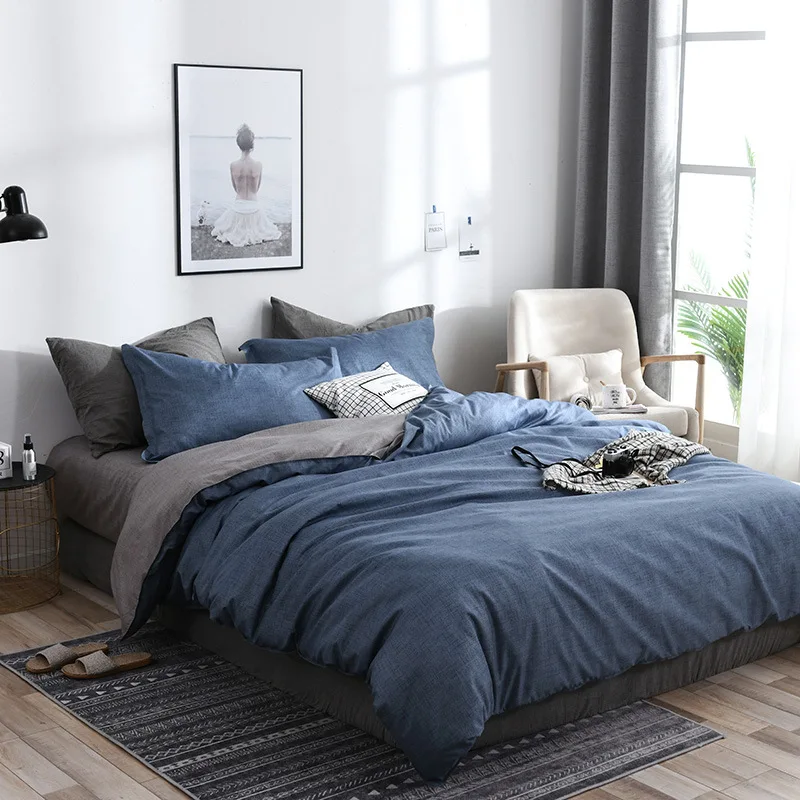 

2019 New AB side bedding solid simple bedding set Modern duvet cover set king queen full twin bed linen brief bed flat sheet set