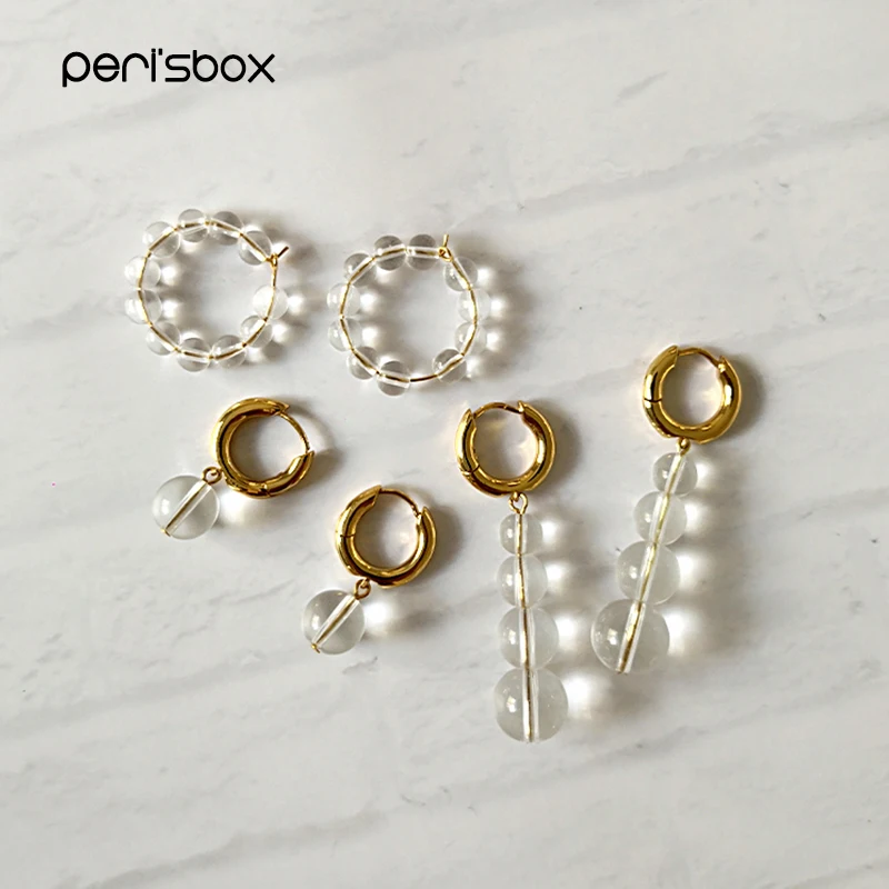 

Peri'sBox Single and Multiple Glass Crystal Ball Hoop Earrings Transparent Earrings Small Hoops Bohemia Earrings for Women 2019