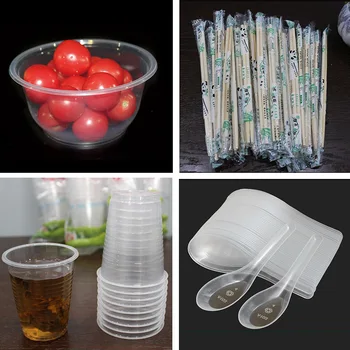 

Disposable Bowls and Chopsticks Tableware Set Spoon Cup Household Party Banquet Barbecue Circle Thick Plastic Bowl