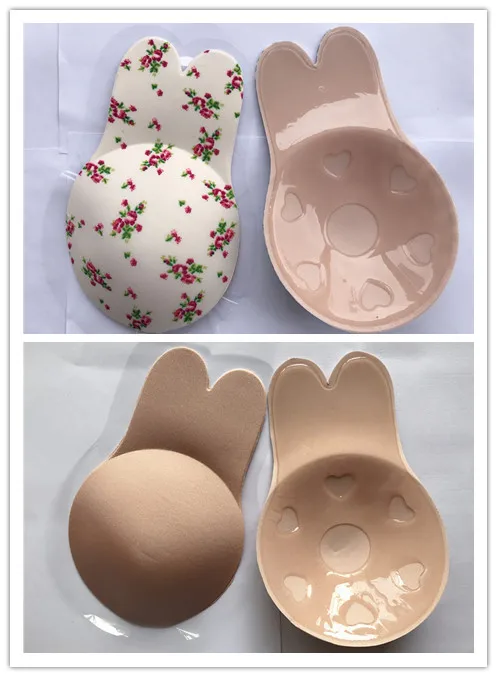 beige flowers 2 пары/ дизайн в форме кроличьих ушей, хит, Женский Большой невидимый бюстгальтер с эффектом пуш-ап, силиконовый бюстгальтер без бретелек - Цвет: beige flowers