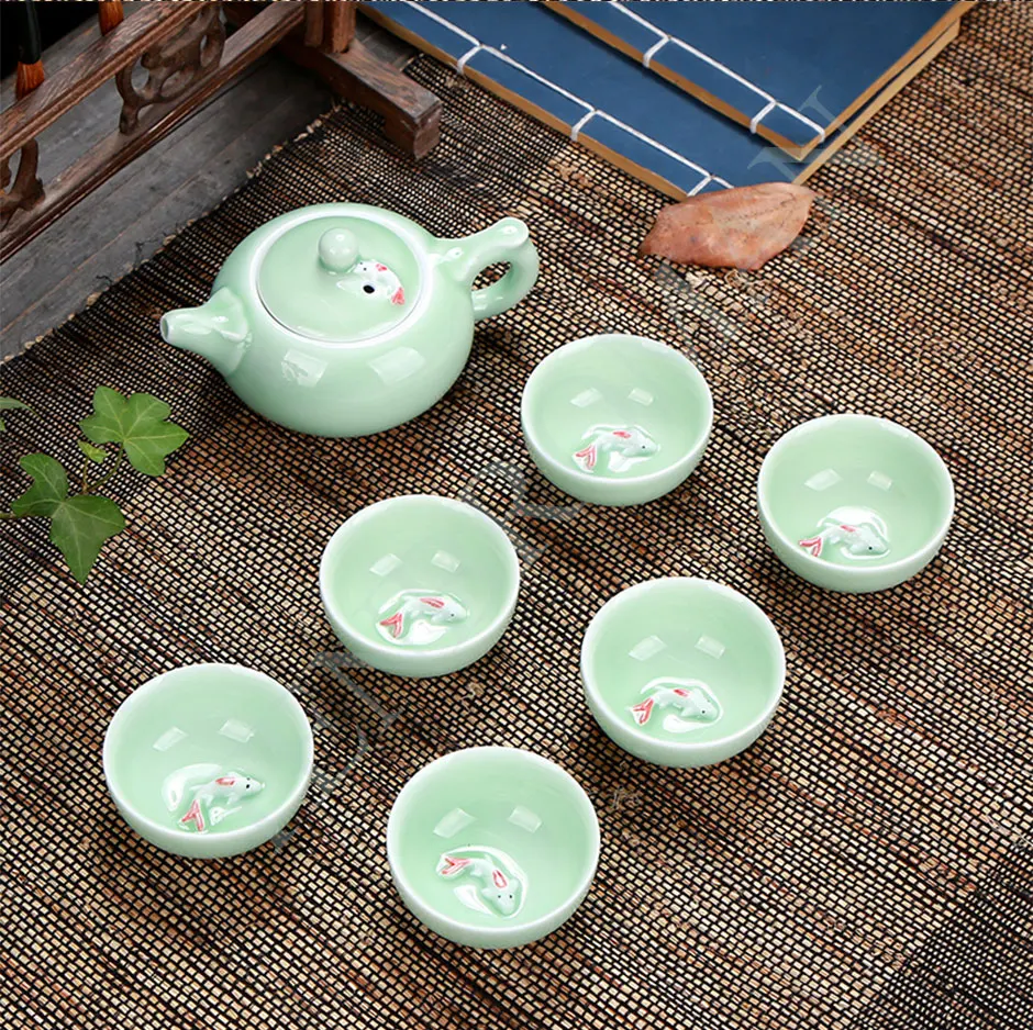Рыбный чайный набор, керамический чайник Gaiwan, чайная чашка, китайский кунг-фу чайный горшок, посуда для напитков для друга, заварник-подарок, набор
