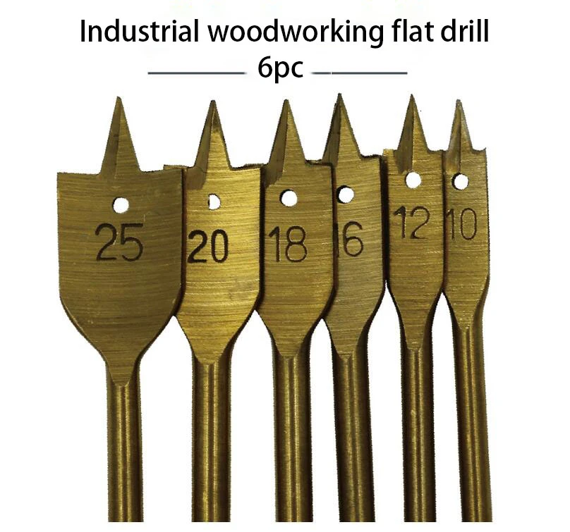 

6pcs/Set HSS Tools Industrial Spade Paddle Flat Remover Tools Metal Drill Bit Set Woodworking Wood Carpenter Boring Drill Bit