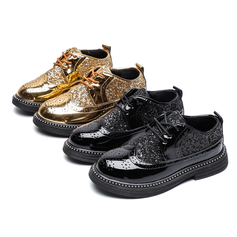 Kids Shoes Spring Autumn Children Fashion Casual Patent Leather Oxford Student School Shoes Boys Girls Black Glitter Flats