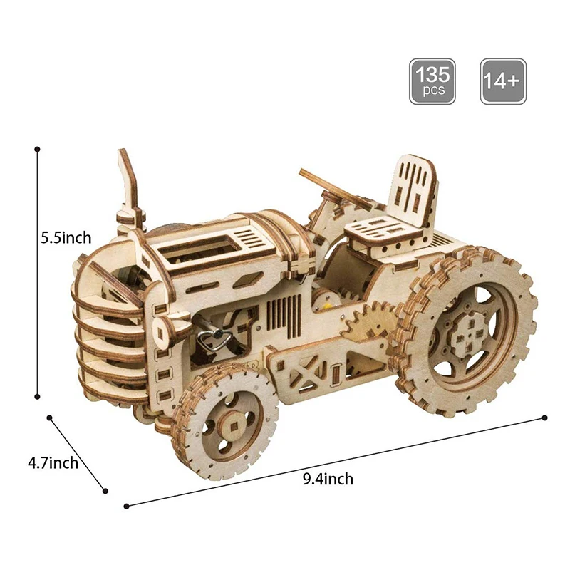 Robotime ROKR DIY Механическая Шестерня привод Трактор Модель Строительный набор 3D