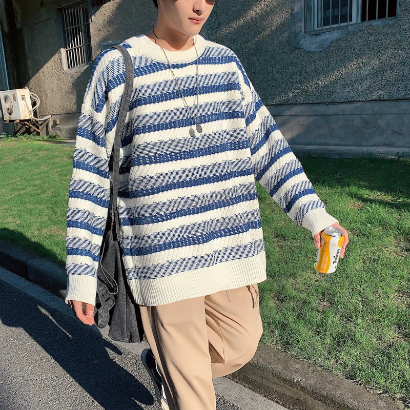 Winter Sweater Men Warm Fashion Contrast Color Striped Knit Sweter Man Clothes Streetwear Loose Casual Long-sleeved Pullover Men Winter Sweater Men Warm Fashion Contrast Color Striped Knit Sweter Man Clothes Streetwear Loose Casual Long-sleeved Pullover Men