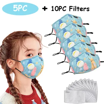 

5pc Face Breathing Child Mask Protection-masks With Filters Cotton Floral Prints Washable Adjustable Fashion Reusable Mascarilla