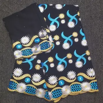

High Quality Swiss Voile Lace 2019 African White Blue Voile Cotton Lace Fabric with Stones Nigerian Party 5+2yards/set SHH057