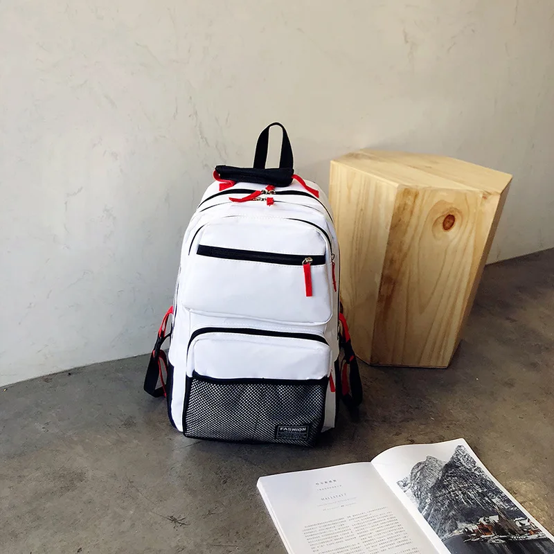 New Waterproof Nylon Backpack for Women Multi Pocket Travel Backpacks Female School Bag for Teenage Girls Laptop Backpack - Цвет: white