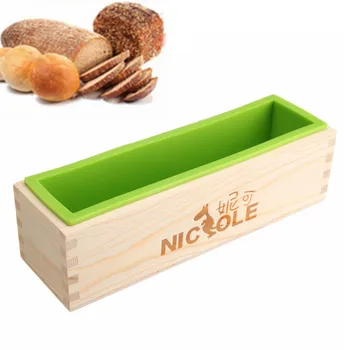 

rslike.com DIY Bakeware Kitchen Baking Tool Soap Modelling Mould Rectangle Silicone Soap Mold Wooden Box Tools Toast Loaf Bakin