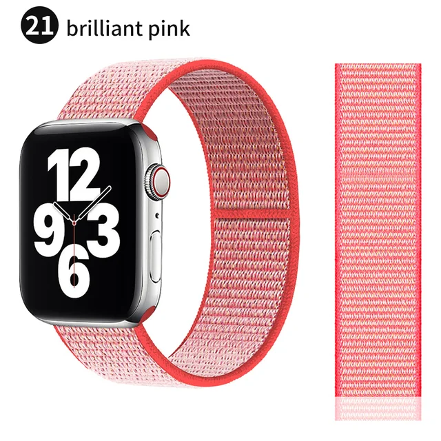 Nylon Strap for Apple watch series 7 band 41mm 44mm 40mm 42mm 38mm smartwatch wristband belt sport loop bracelets iWatch 3456 se Hot pink